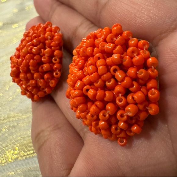 ⚜️3 for $30⚜️ Handcrafted Orange Seed Bead Stud Earring Neon Holiday Vaycay - Picture 5 of 13